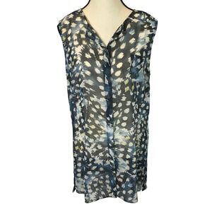 Cabi Avery Sleeveless Tunic Blouse Women M Sheer Abstract Button Front‎ Top #416